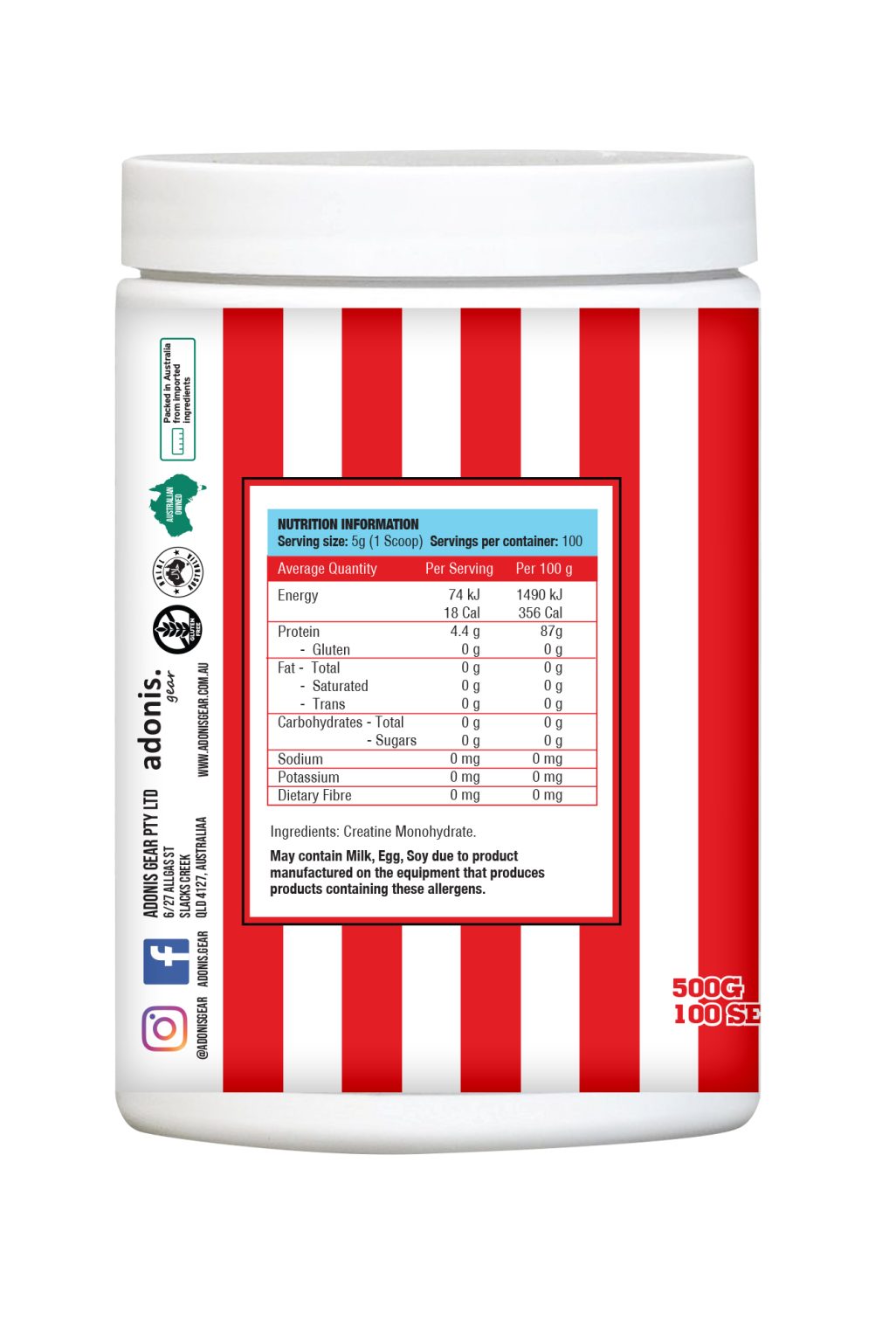 100% Pure Creatine Monohydrate by Adonis Gear